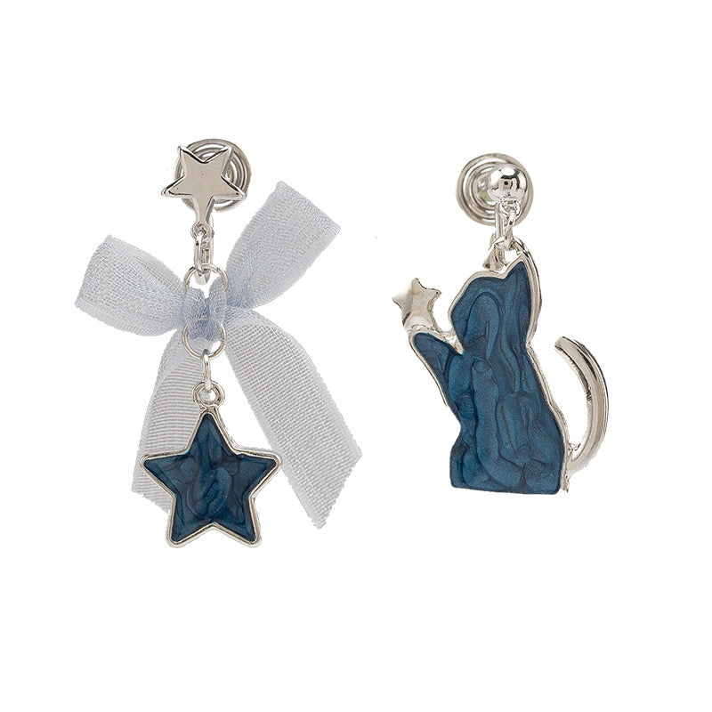 Alloy Fun Star Cat Asymmetric Earrings MIC-ShiQ006