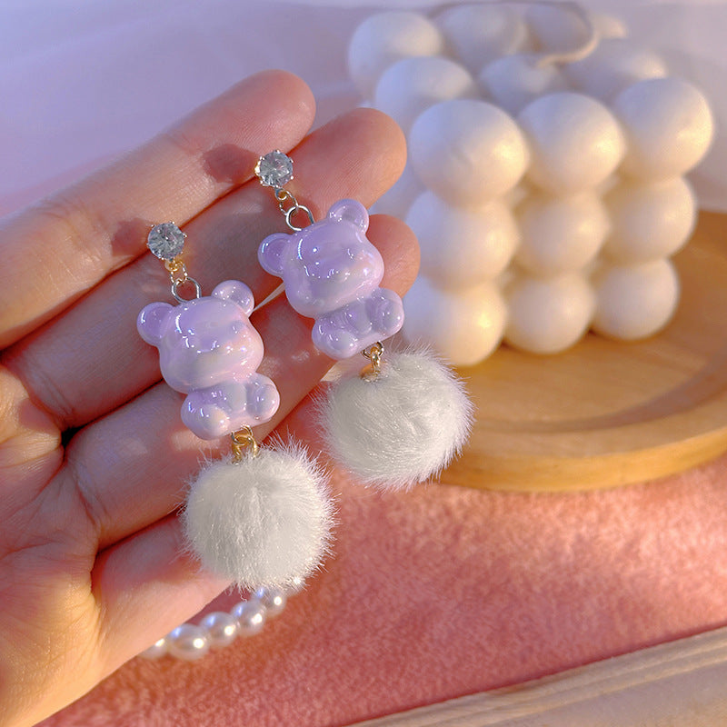 Alloy cartoon teddy bear fur ball earrings MYA-MDD165