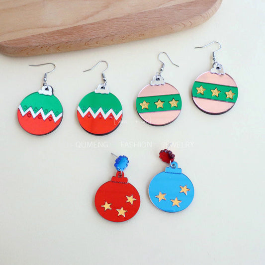 Earrings Acrylic Christmas Mirror Red Green Blue Contrast Color Bomb MOSHU063