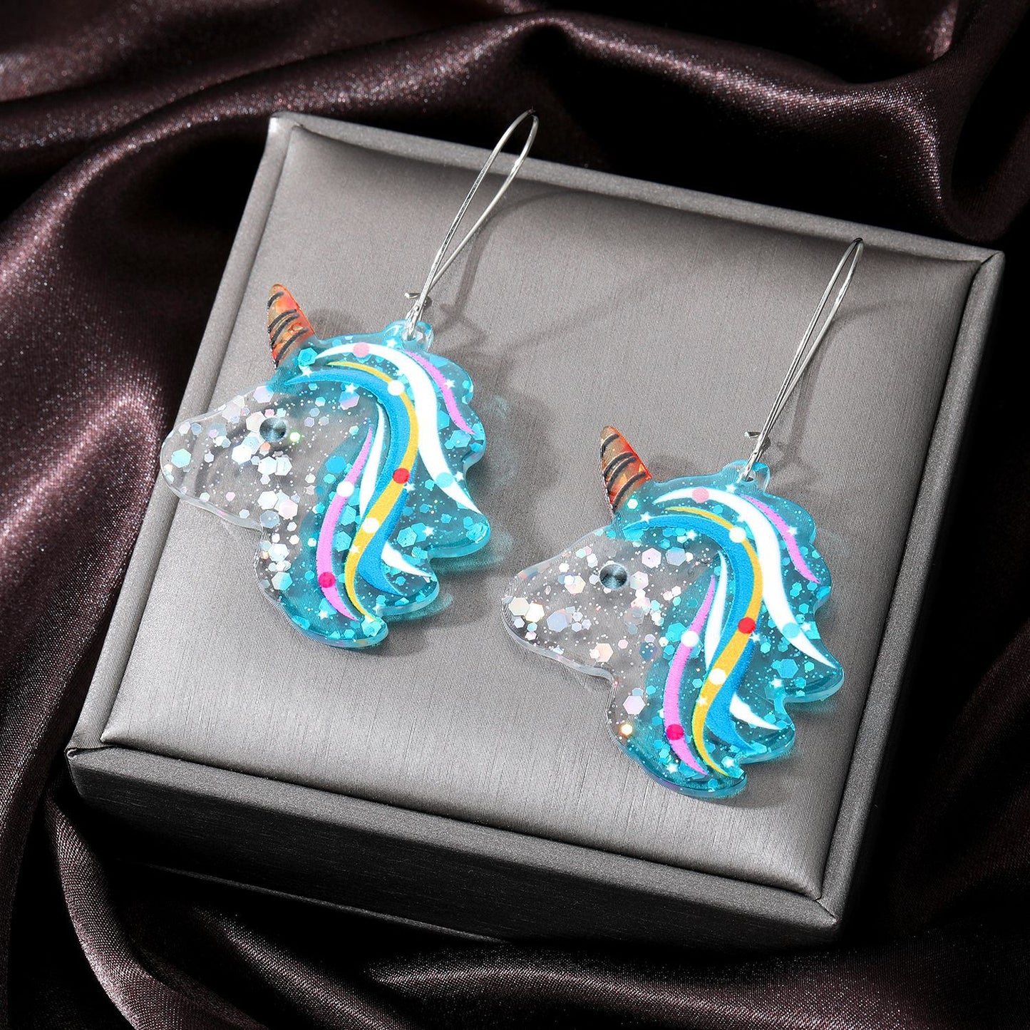 Alloy Round Unicorn Earrings (Minimo de Compra 3) MIC-JueJ017