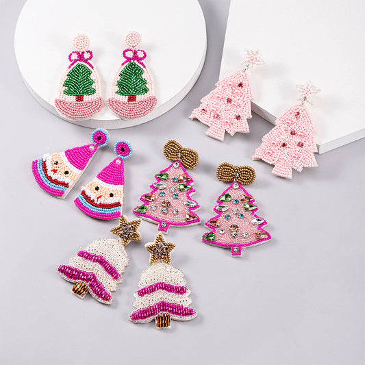 Alloy Pink Christmas Tree Earrings (Minimo de Compra 2) MYA-DWKM001