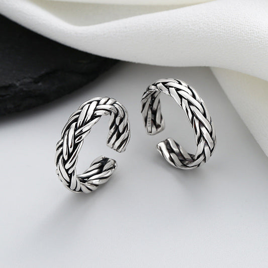 S925 sterling silver geometric braided twist ring US-YTH005