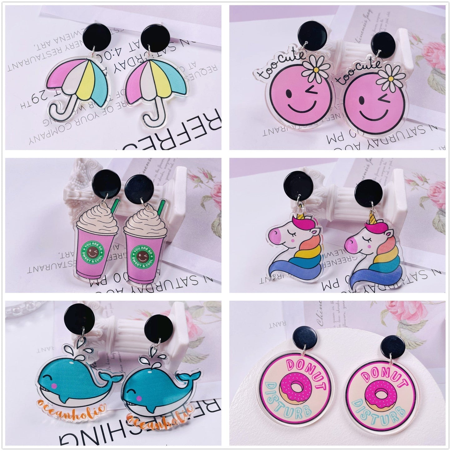 acrylic fun graffiti transparent acrylic flower earrings Minimo de compra 2 jiayi007