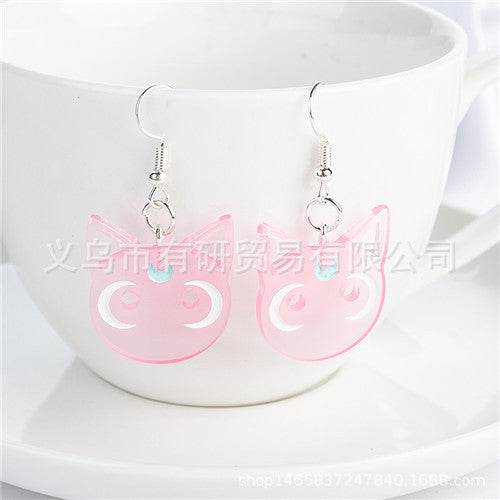 Resin cartoon transparent moon cat earrings (Minimo de Compra 2) MIC-YouY002