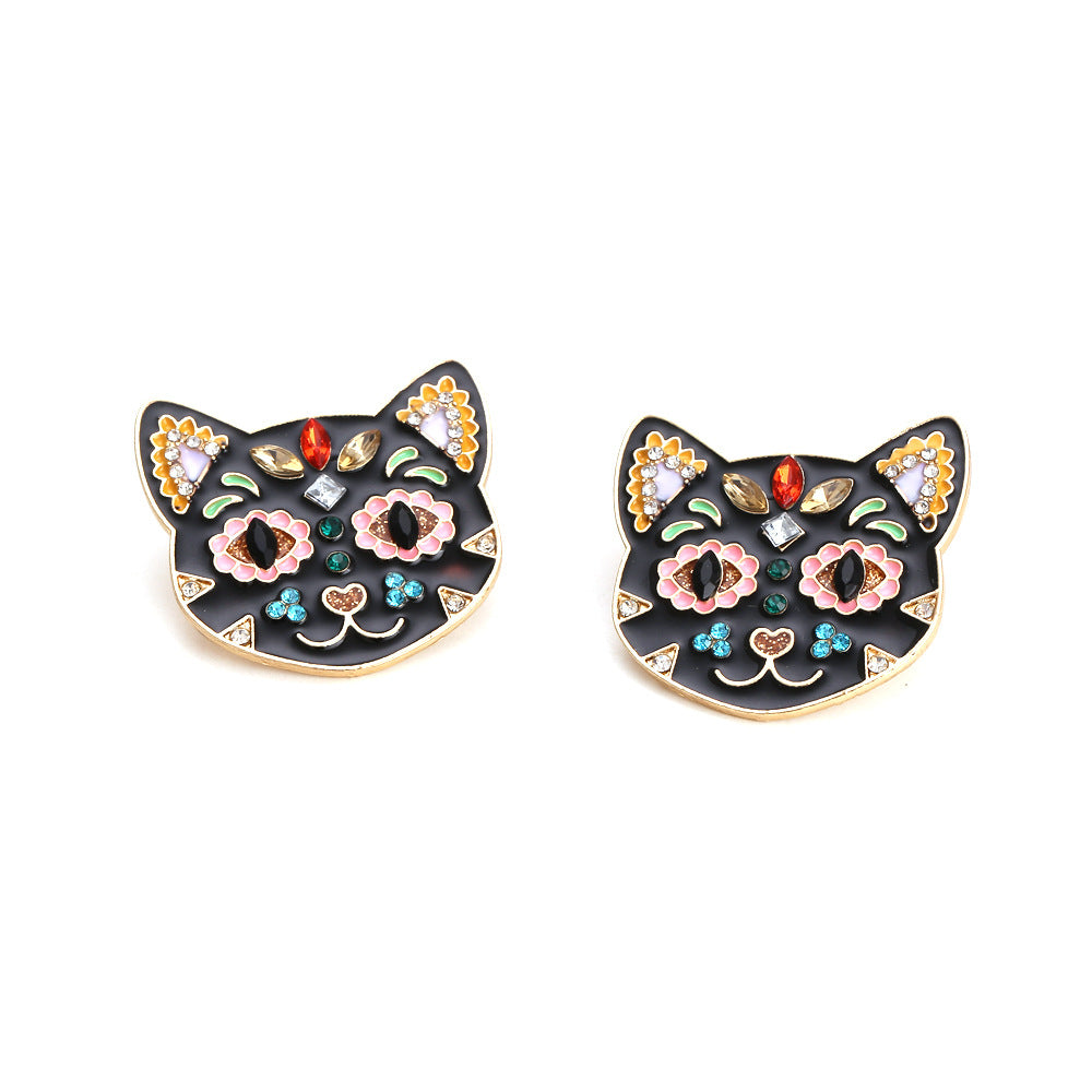 Alloy colored diamond kitten earrings MIC-ManY015