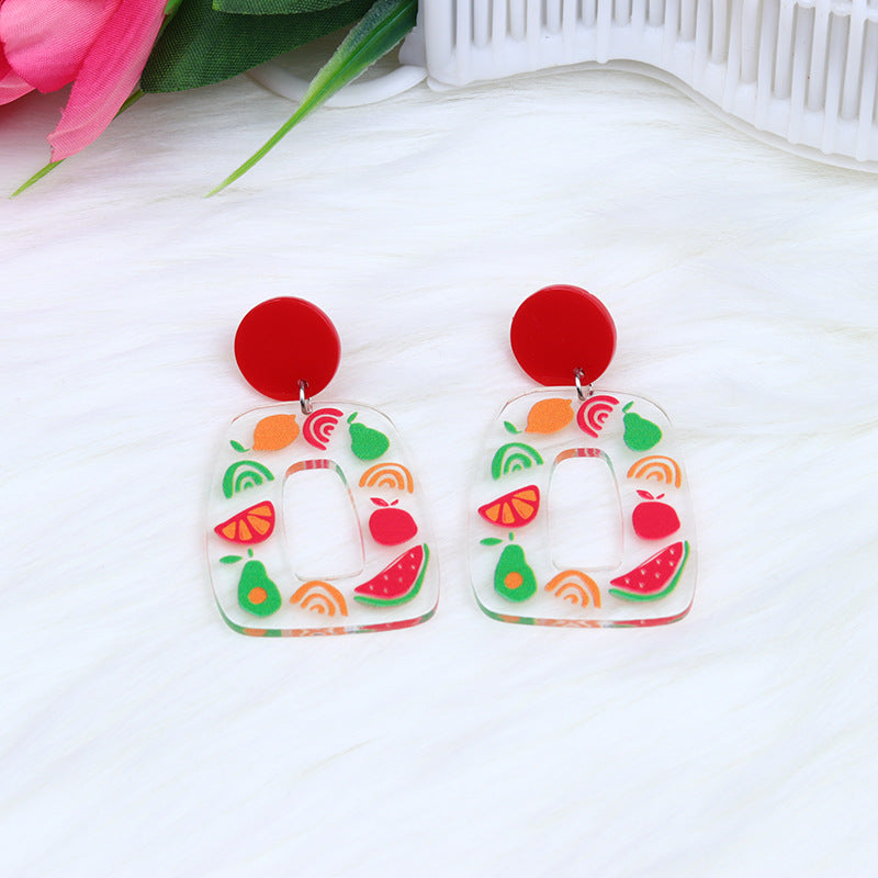 Acrylic Peach Heart Love Rainbow Earrings MIC-DuA089