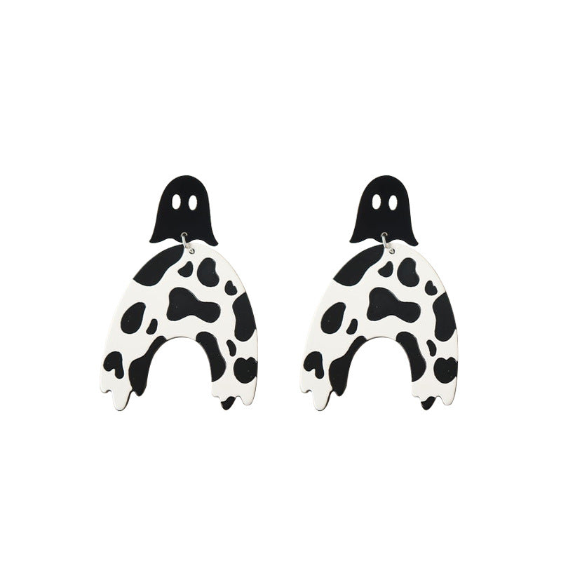 Acrylic Halloween Black and White Cow Earrings (Minimo de Compra 3) MIC-OuG052