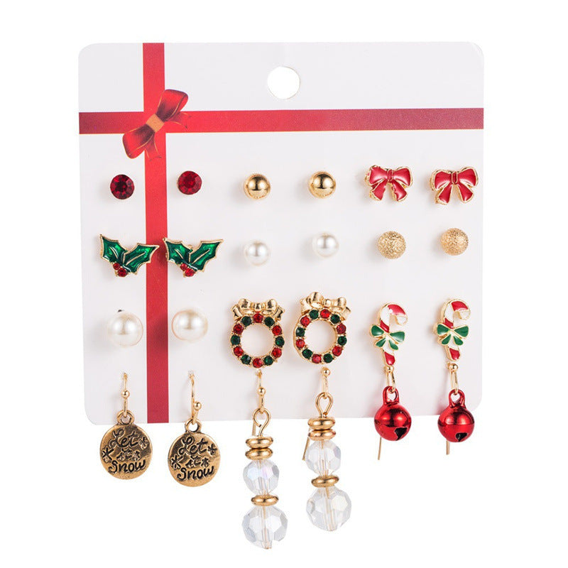 Alloy Christmas Bell Set with Diamond Combination Earrings (Minimo de Compra 2)  MIC-JueH003