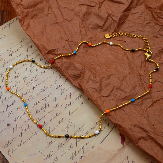 Stainless steel gold-plated colored bean necklace MYA-XuanJ038