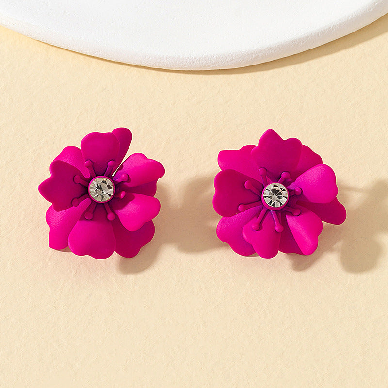 Acrylic Rose Red Flower Earrings MIC-AYN023