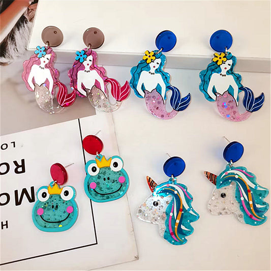 Acrylic Mermaid Frog Unicorn Earrings MIC-ChouD018