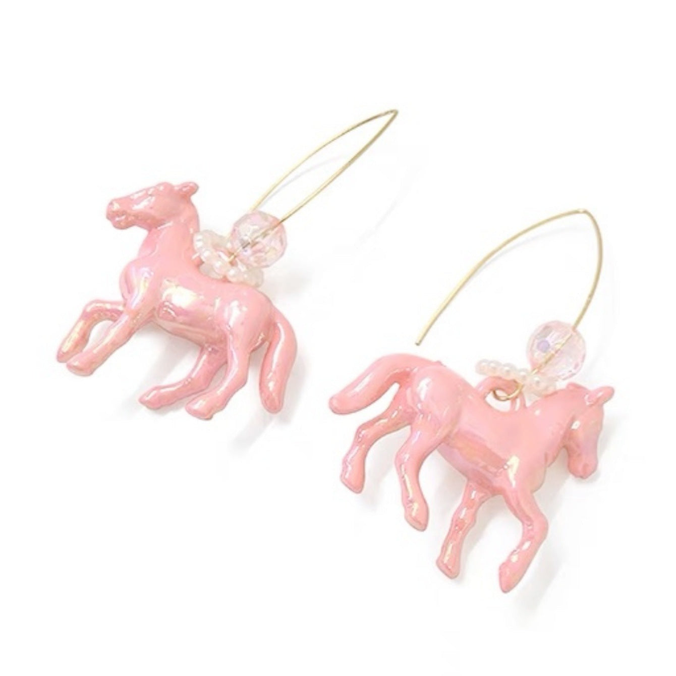 Alloy resin dreamy colored pink pony earrings (Minimo de compra 5) MIC-AoY009