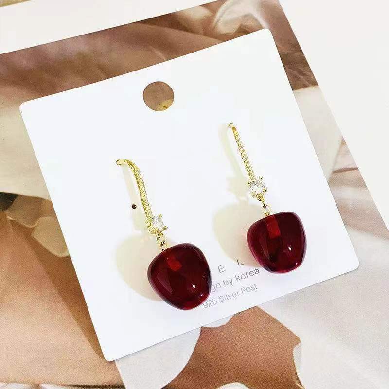 Alloy personalized red cherry earrings MIC-HanC007