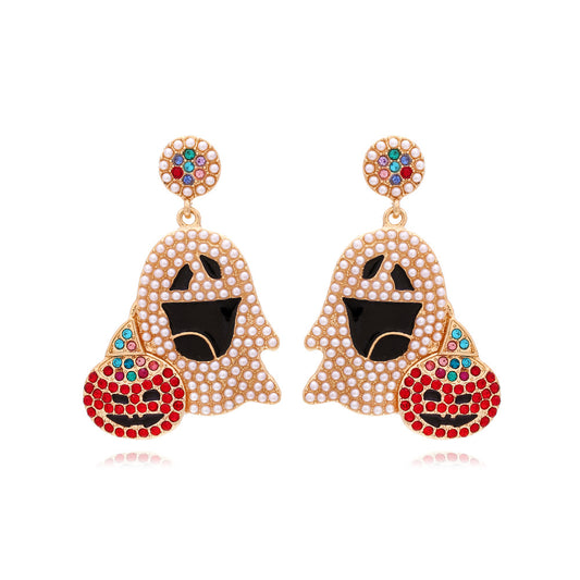 Alloy Pearl Pumpkin Ghost Earrings MIC-ManY055