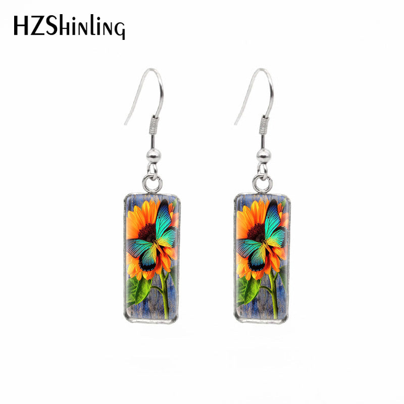 Earrings Stainless Steel Square Sunflower MQO≥2 xiangl007