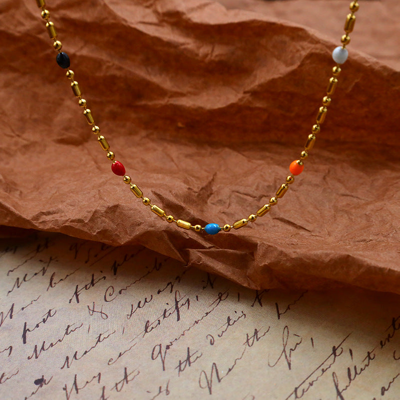 Stainless steel gold-plated colored bean necklace MYA-XuanJ038