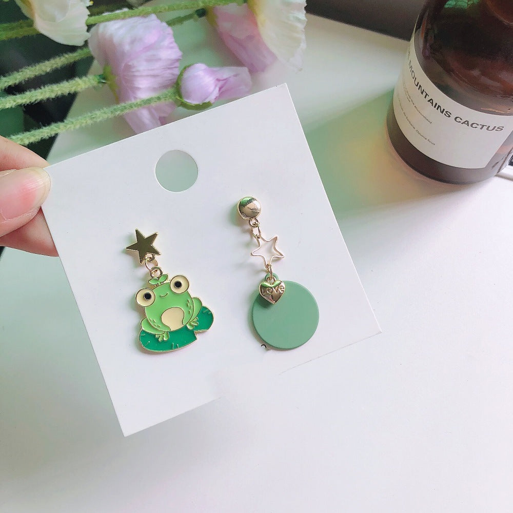 Alloy Diving Frog Earrings Asymmetrical MoN013