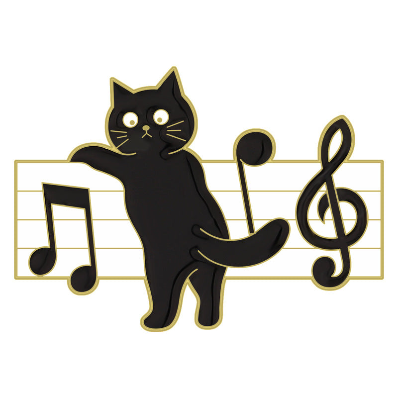 Alloy Black Cat Piano Note brooch MIC-QinS009