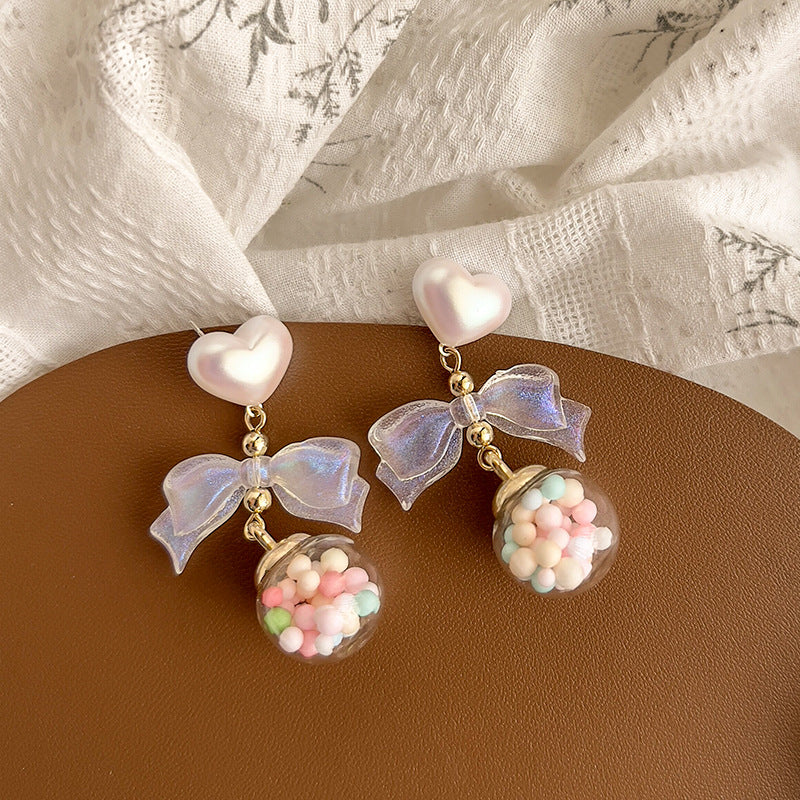 Alloy colored glass ball bow earrings (Minimo de compra 2) MIC-TQL008