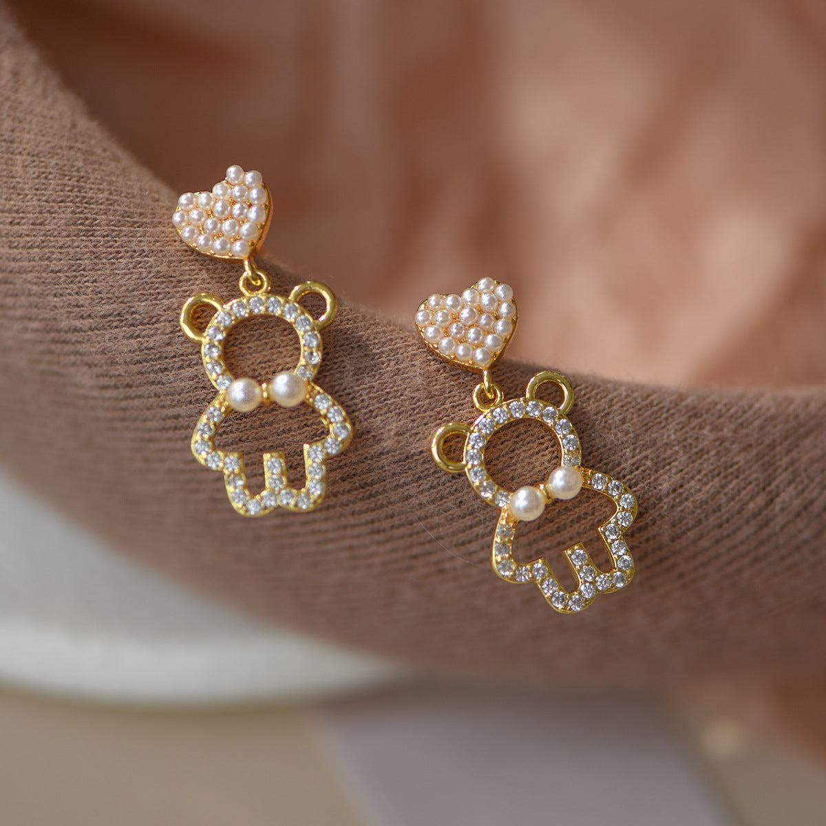 Alloy Bear Heart Earrings MIC-XiM023