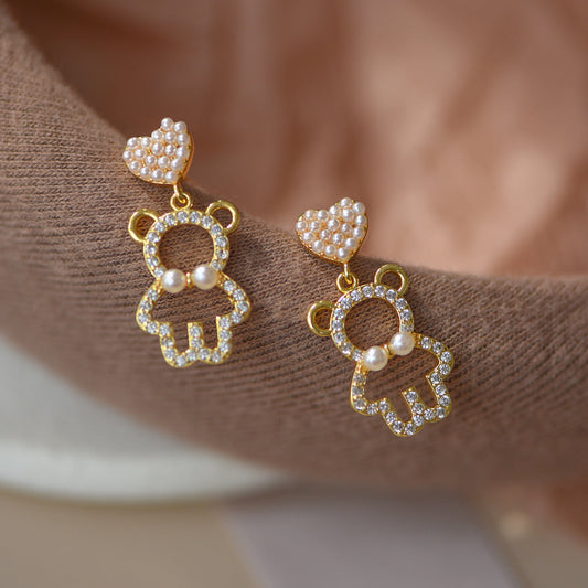 Alloy Bear Heart Earrings MIC-XiM023