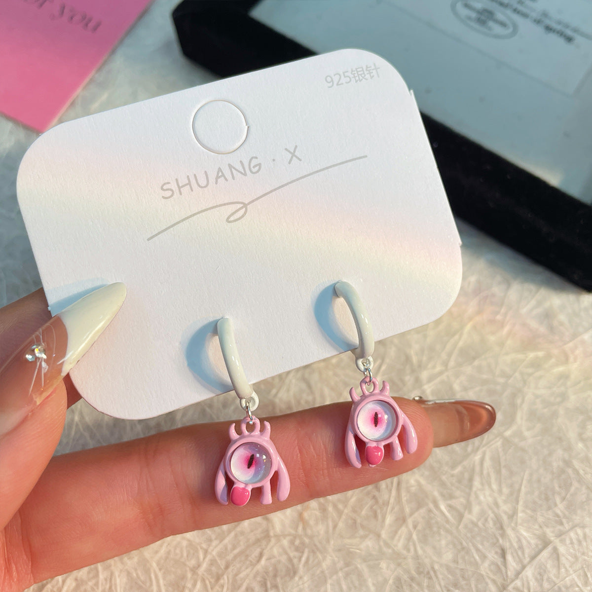 Alloy heterochromatic cute little monster earrings MYA-ShuangX050