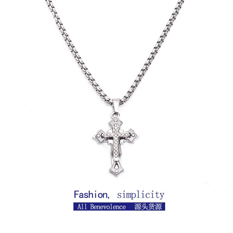 Stainless steel diamond studded cross necklace (Minimo de Compra 2)  MYA-ZhongR009