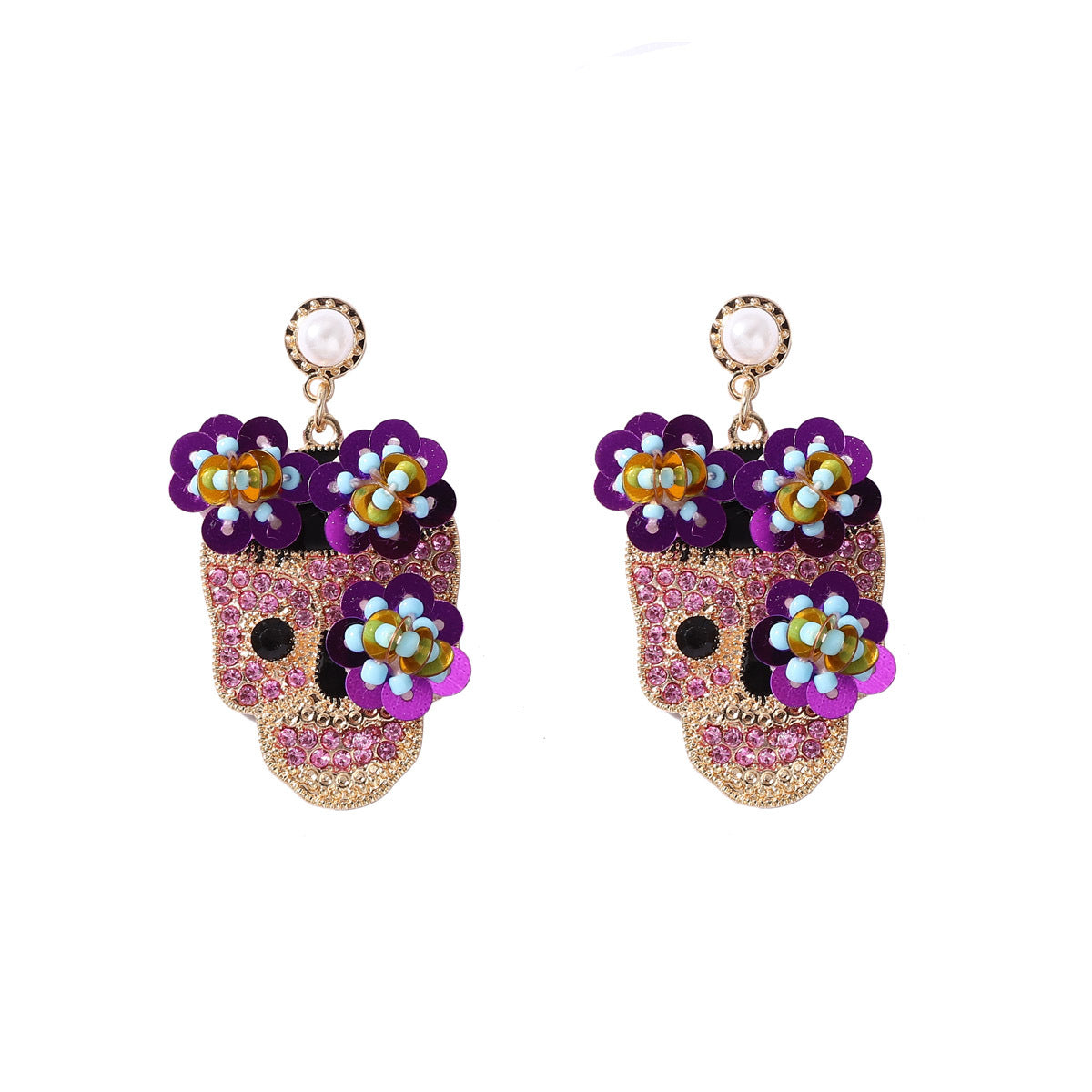 Alloy shiny floral skull earrings MIC-YueL026