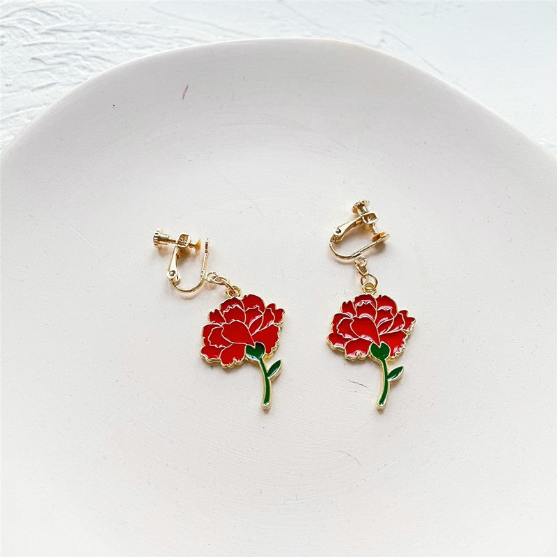 s925 silver needle retro rose carnation pearl ear needle Wenhuam001