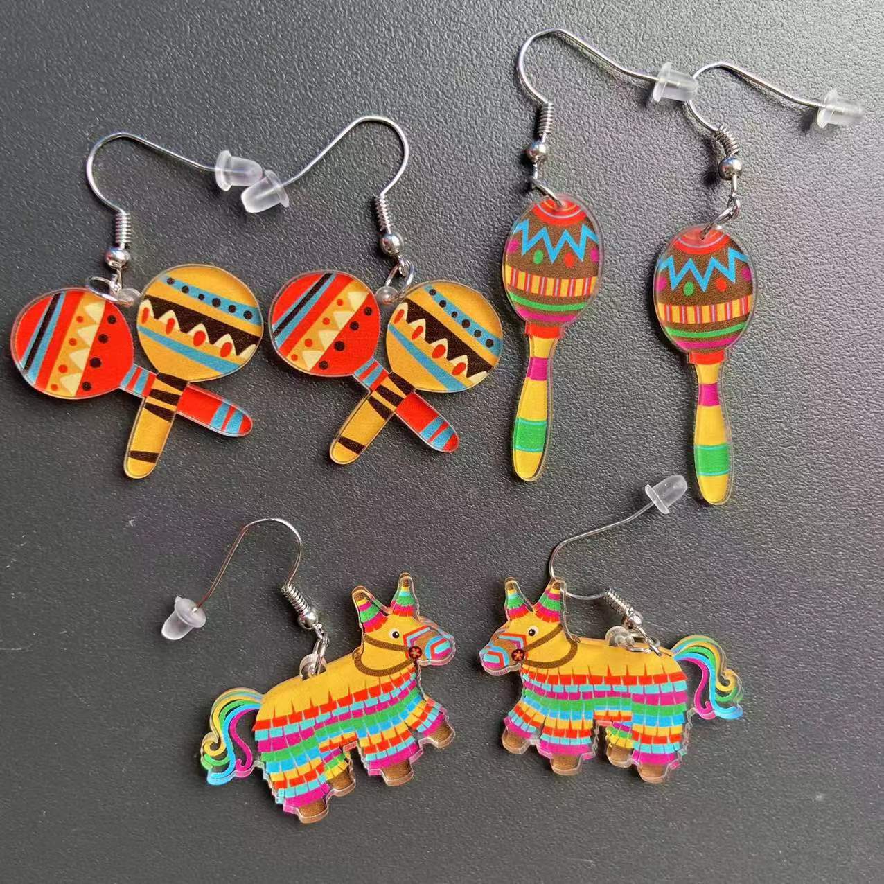 Acrylic Rainbow Horse Wine Printed Earrings MYA-XueP119