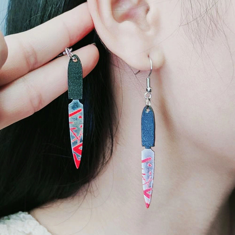 Acrylic Halloween Blood Knife earrings (Minimo de Compra 2) MIC-DuA040