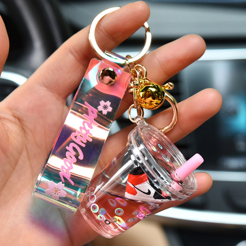 Keychains For Backpacks Sneakers Into Oil Quicksand Milk Tea Cup Acrylic Floating Keychain (F) MIC-KC-WQK106