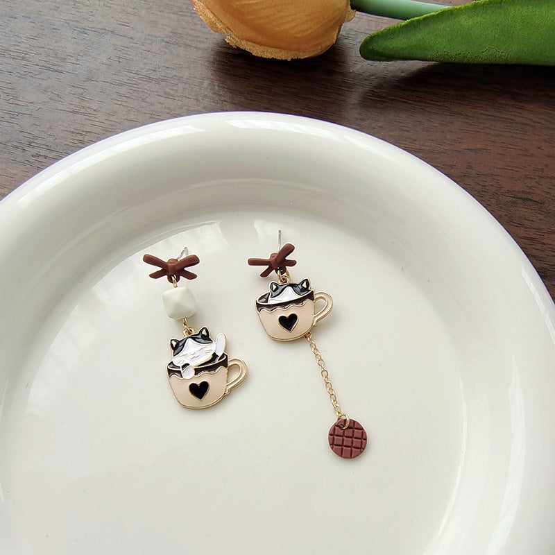 Alloy Cute Teacup Little Cat Earrings MIC-BLD100