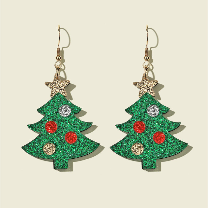 Acrylic Christmas Tree Snowman Earrings MIC-JunJ022