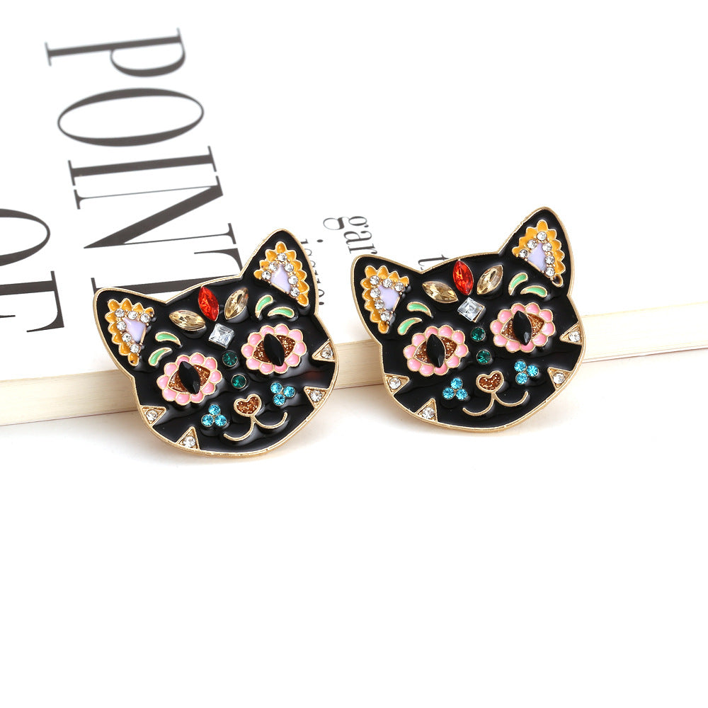 Alloy colored diamond kitten earrings MIC-ManY015