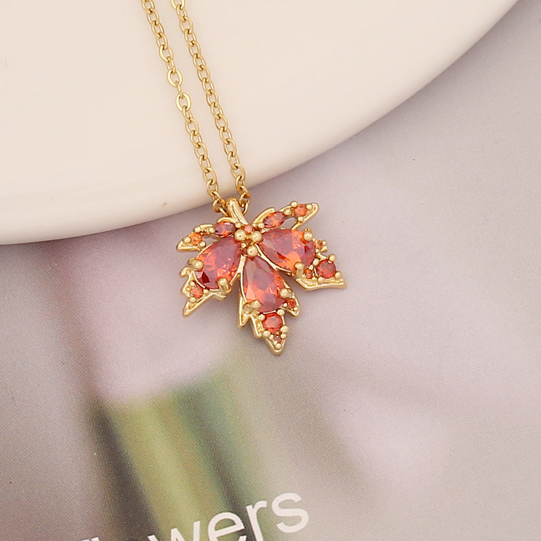 Necklaces Copper Zircon Stainless Steel Red Heart Maple Leaf BingM026