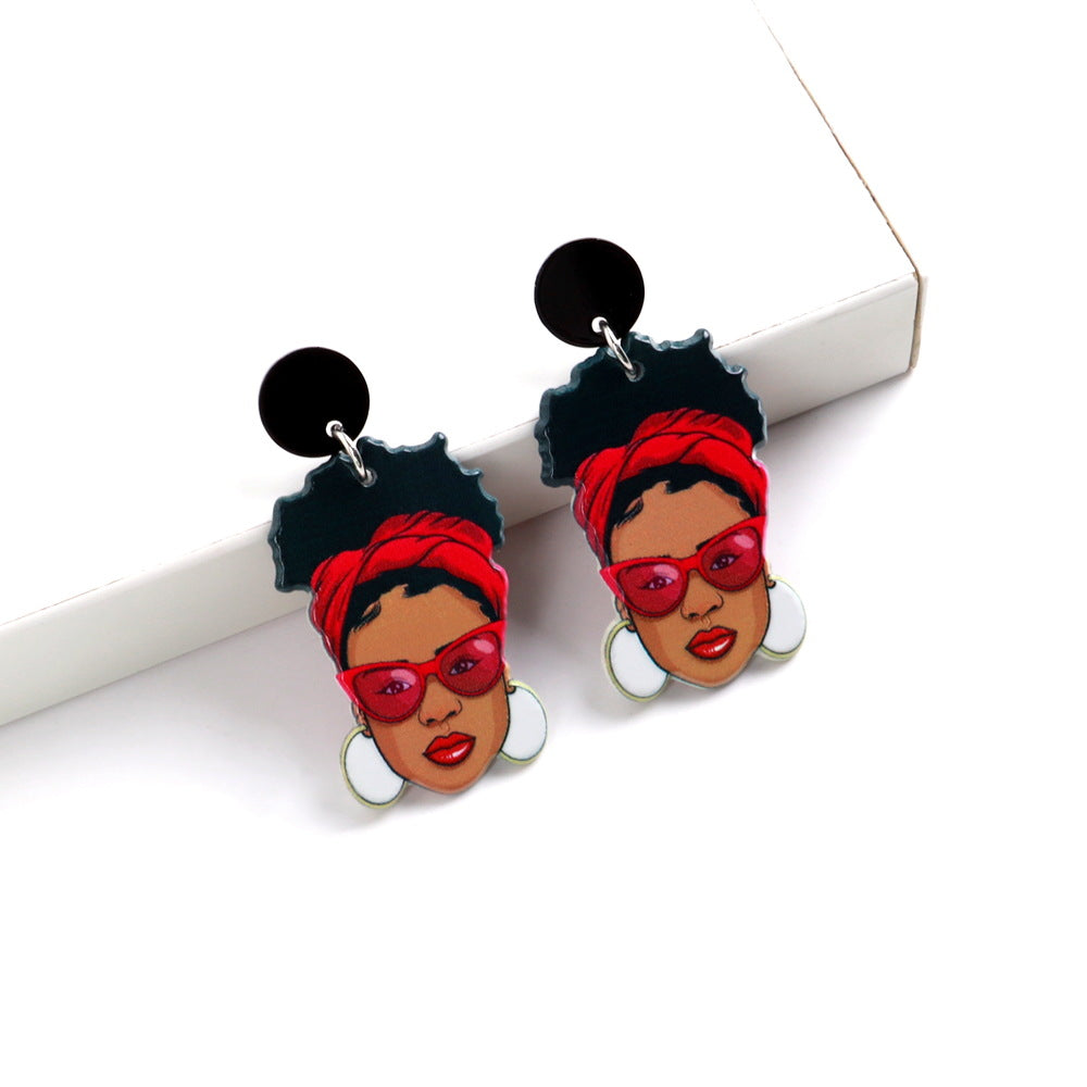 Acrylic Women's Head Embossed Earrings MIC-ChouD026