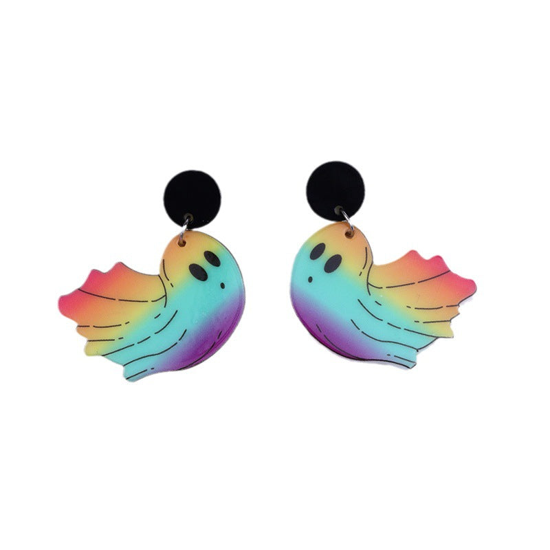 Acrylic Halloween Rainbow Ghost Earrings (Minimo de Compra 2) MYA-DuA048