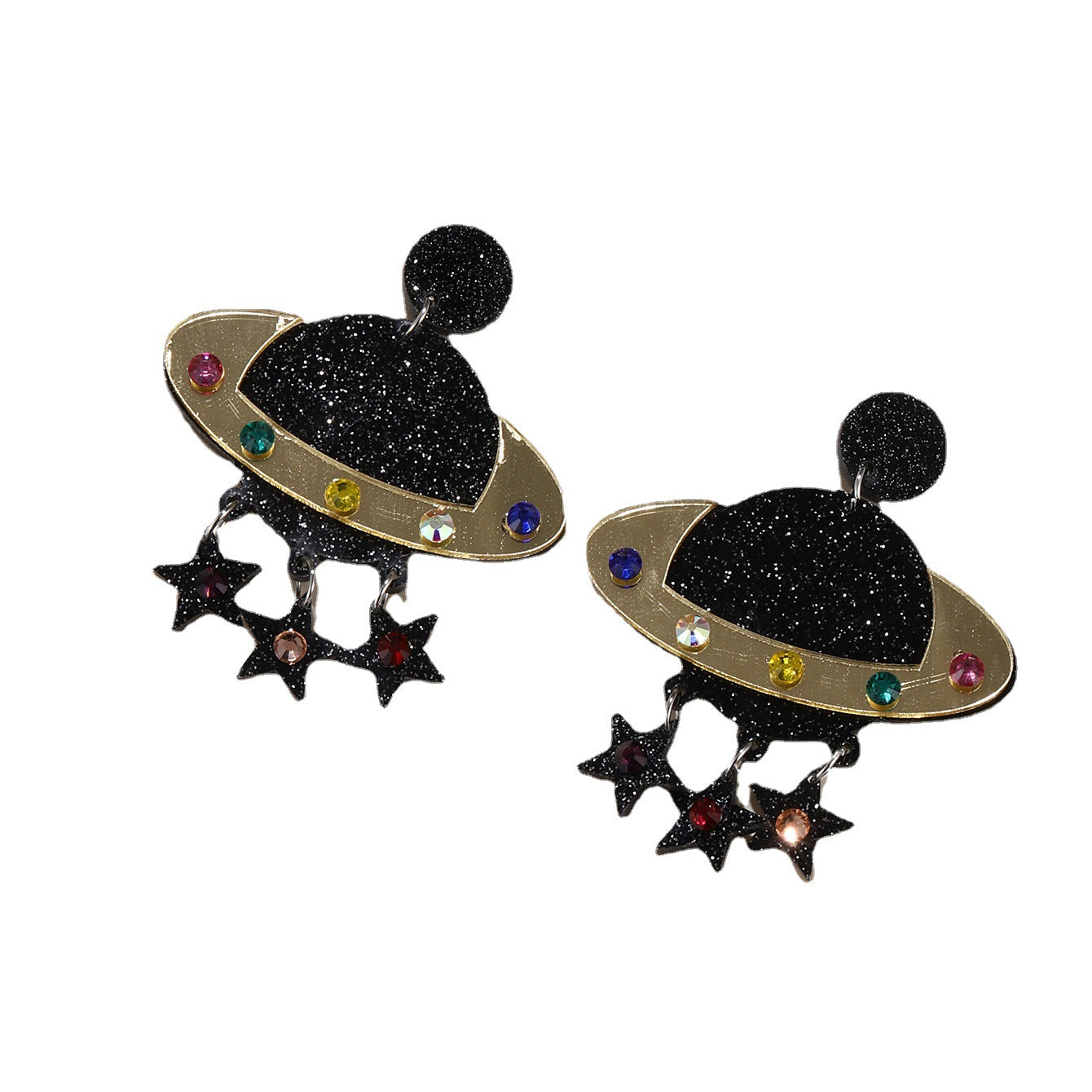 Acrylic black glitter cosmic earrings (Minimo de compra 2) MIC-GanL010