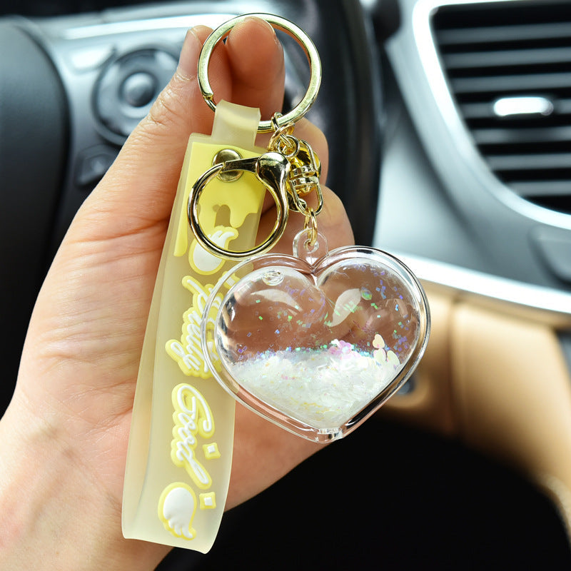 Keychains For Backpacks quicksand love keychain pendant acrylic peach heart MOQ≥3 MIC-KC-WQK114