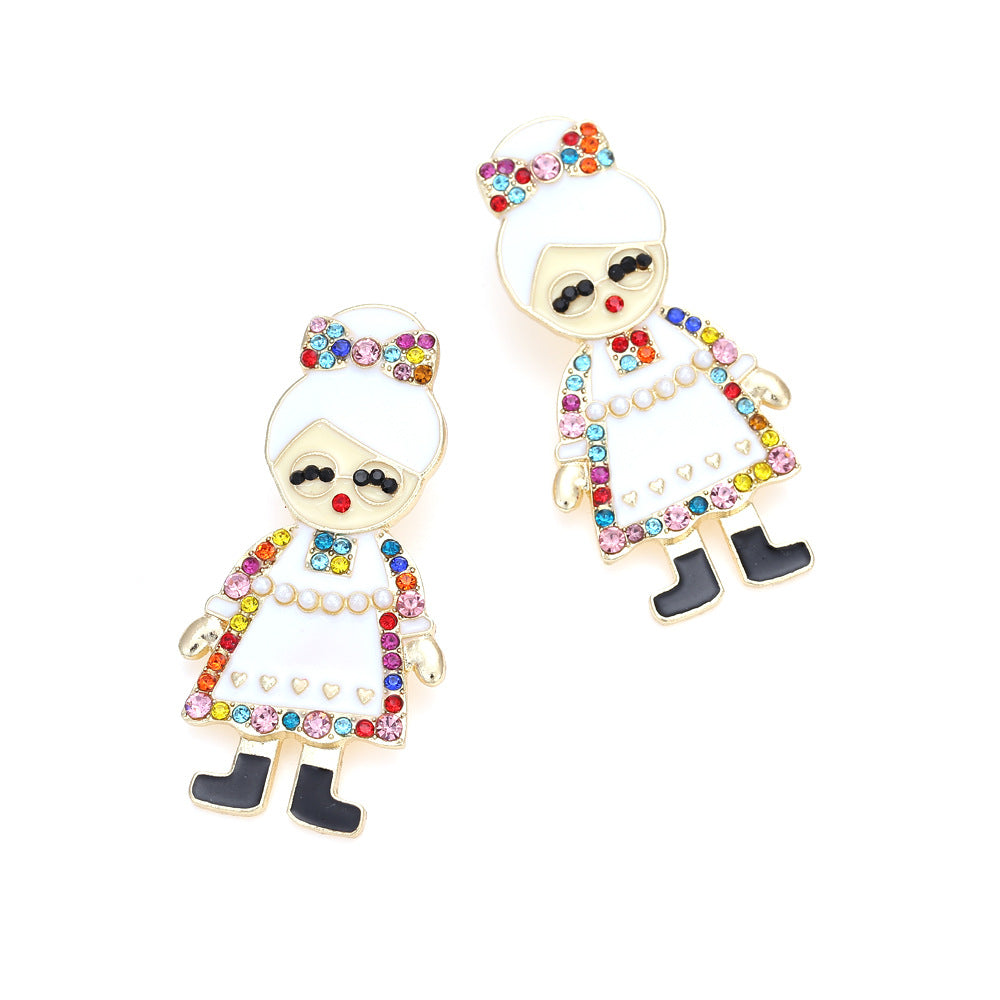 Alloy Santa Claus Oil Dropped Diamond Earrings MIC-ManY058