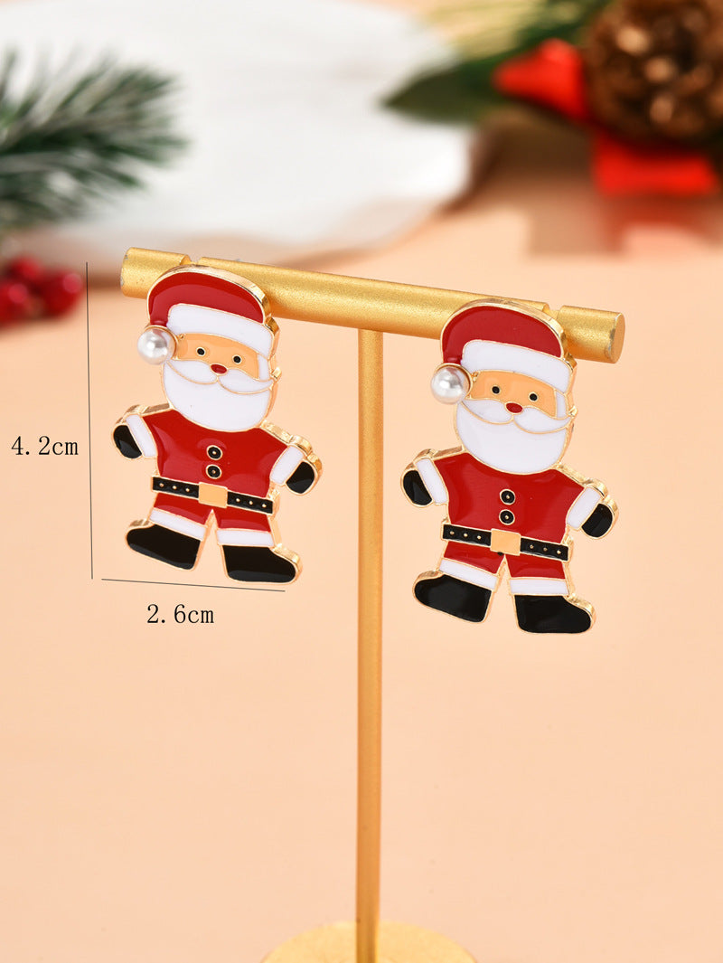 Earrings Alloy Enamel Christmas Santa Claus Pearls ABL005