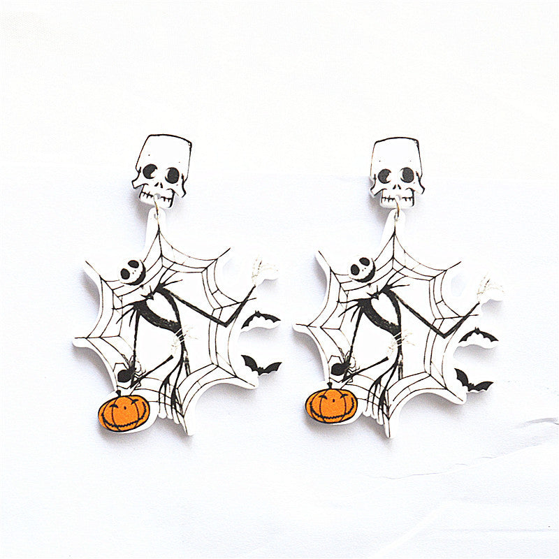 Acrylic Witch Spider Pumpkin Earrings MYA-XieN054