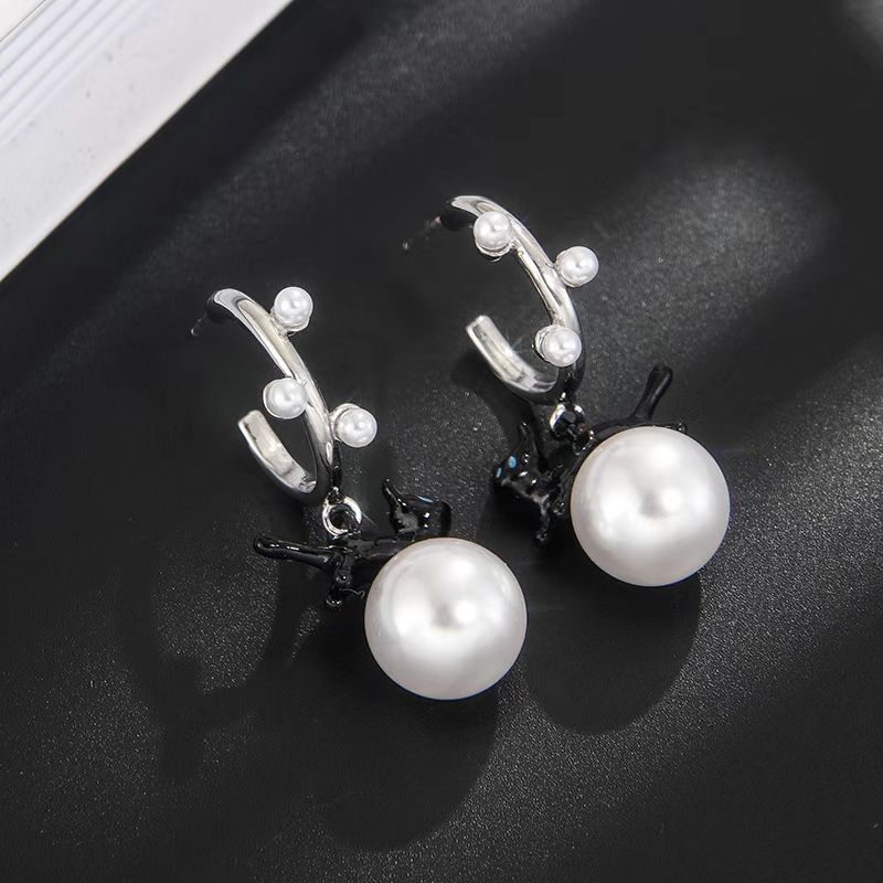 Alloy black kitten pearl earrings MIC-YanH002