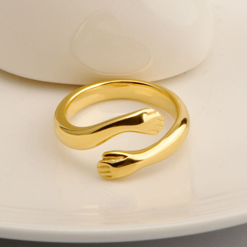 Stainless steel gold-plated warm hug ring MYA-YHZX016