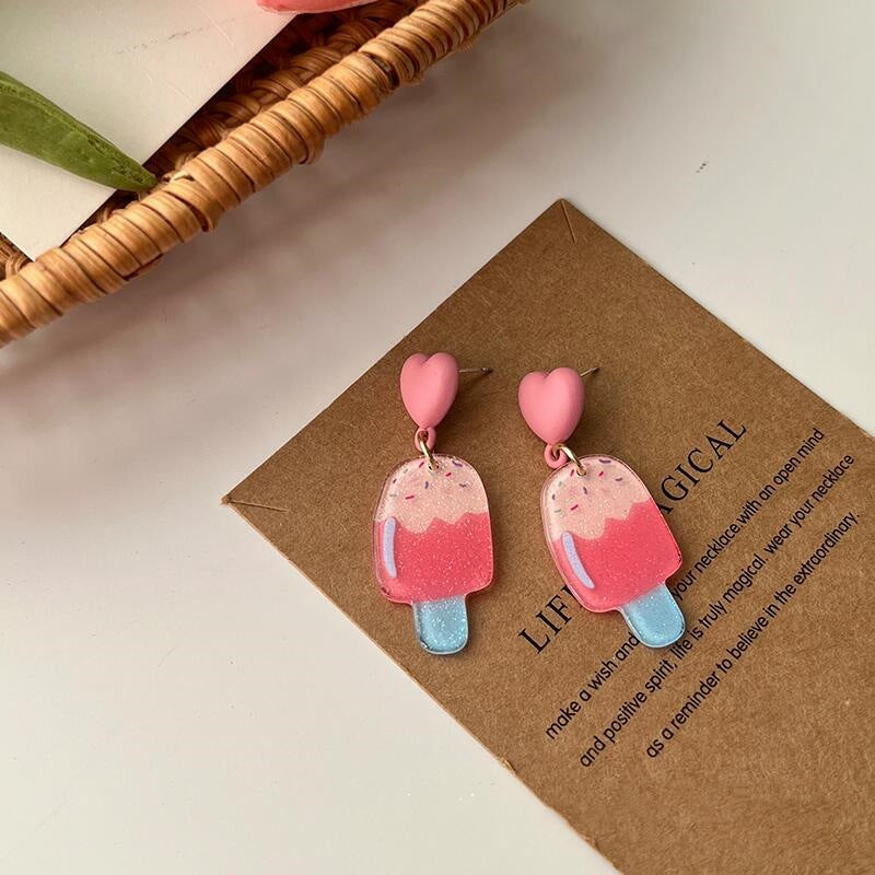 Acrylic Pink Ice Cream Earrings MIC-AXing006