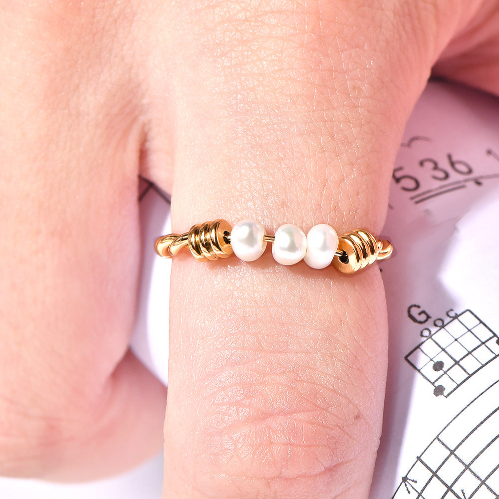 Stainless steel gold-plated freshwater pearl ring MYA-YHZX018