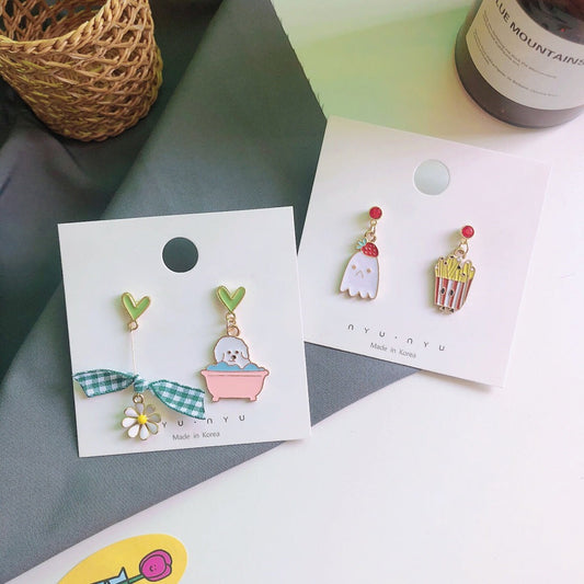 Earring Alloy Cute Bath Puppy Simple Pudding Chips MoN012