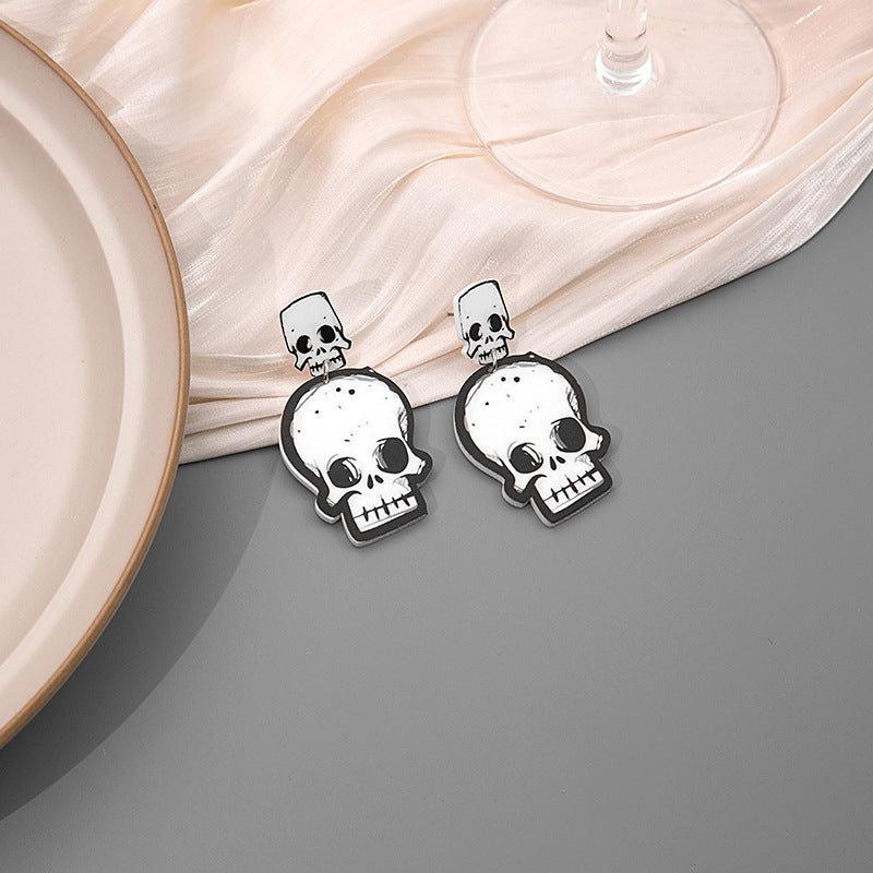 Acrylic Halloween Party Skull Head Earrings MIC-MDD037