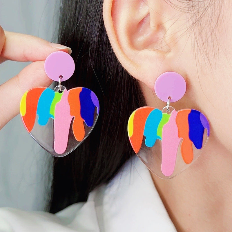 Acrylic heart-shaped cherry rainbow earrings MIC-DuA093